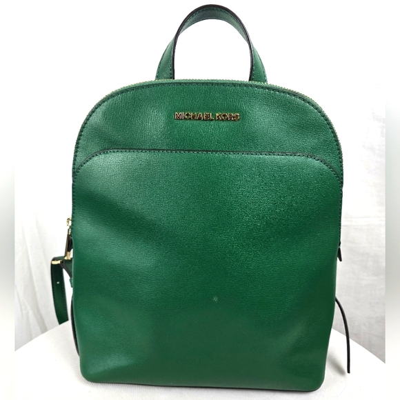 Michael Kors Emmy Racing Green Large Leather Backpack Purse - Picture 1 of 8